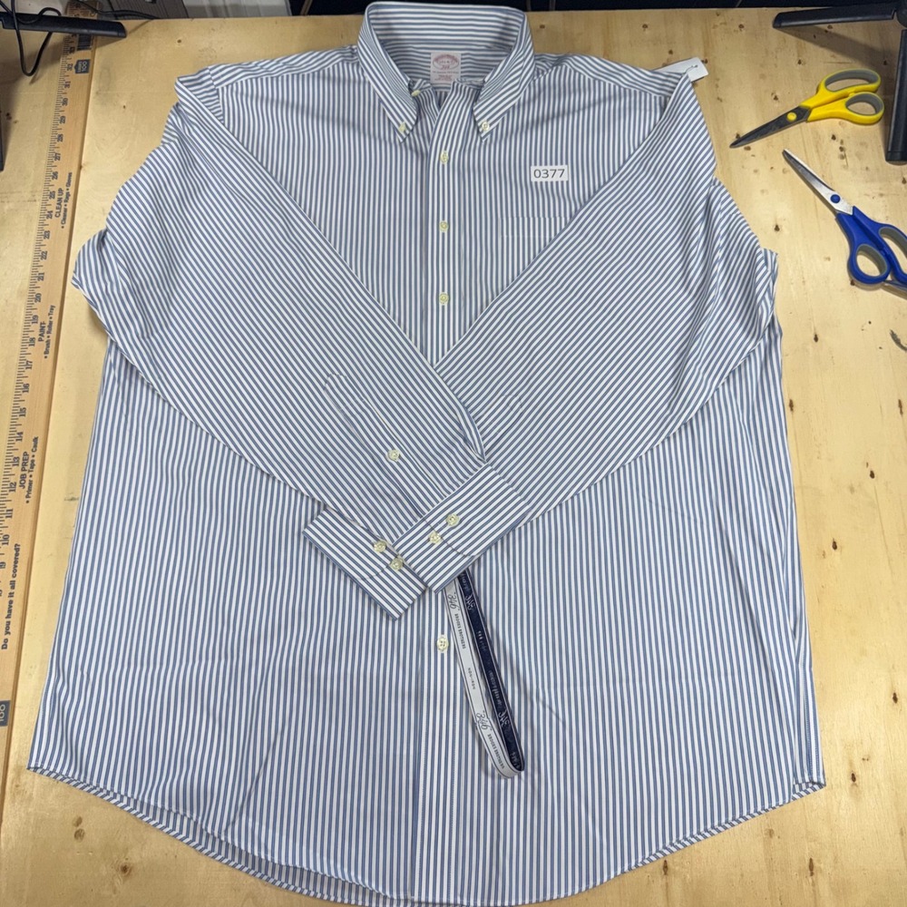 Brooks Brothers 346 Mens 17.5 36/37 Blue Stripe Non-Iron Regular Fit Shirt NWT